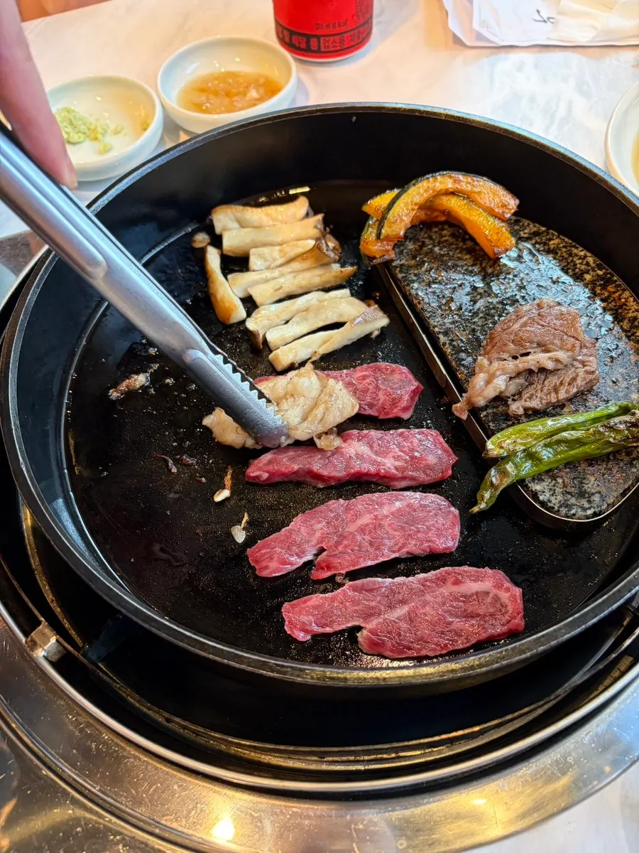 Special cut skirt steak cooking on the grill