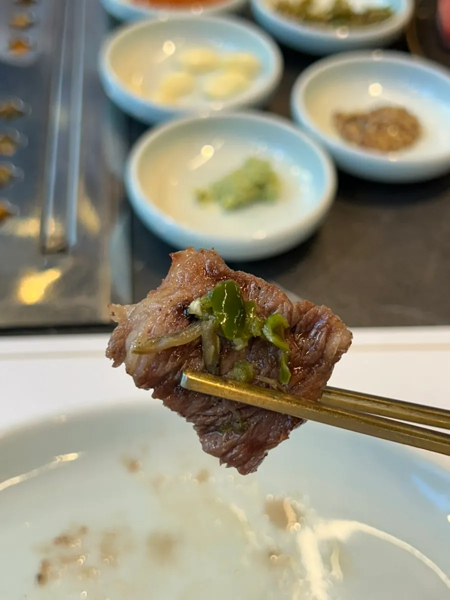 Hanwoo beef paired with chili-anchovy pickle