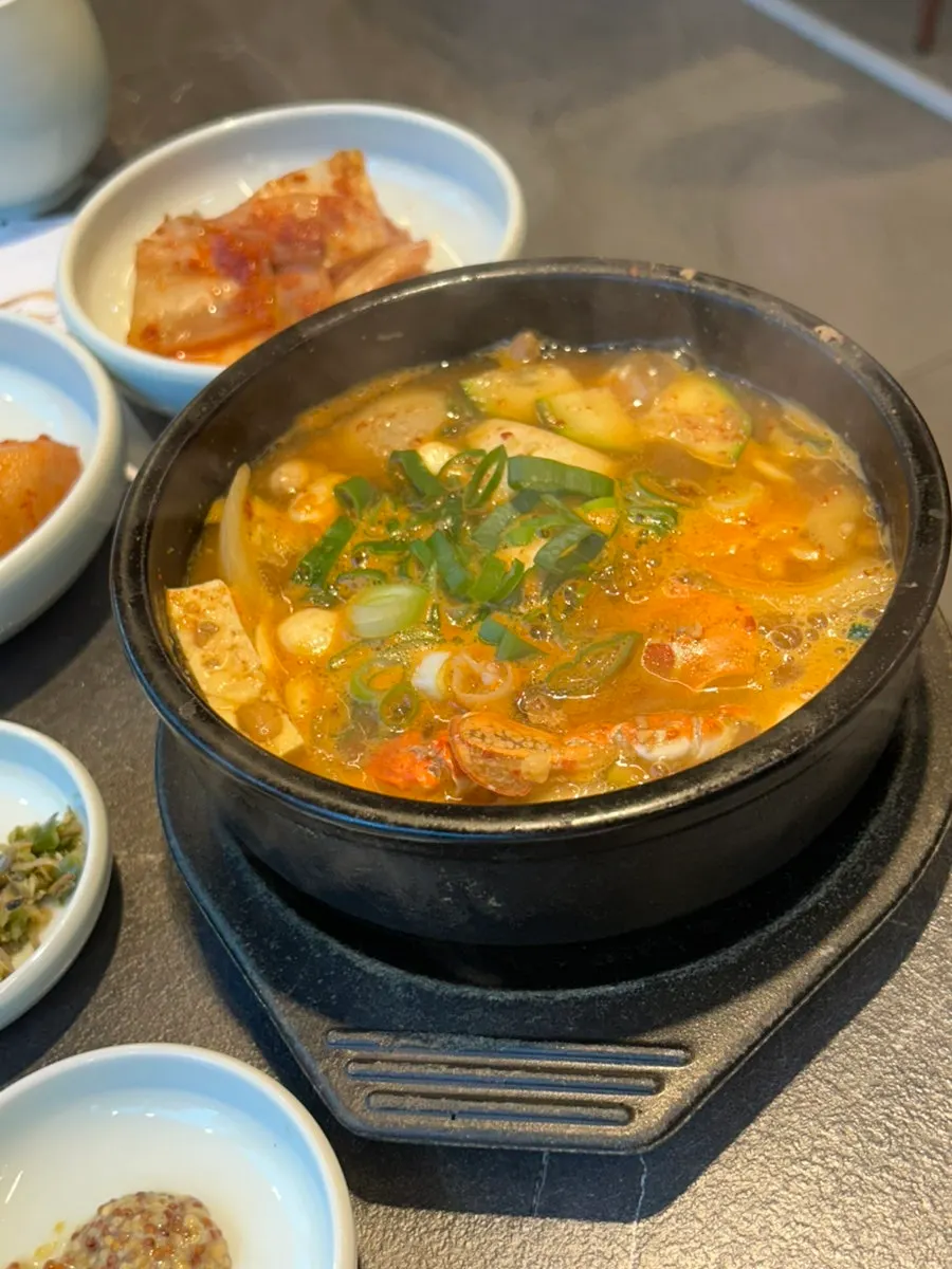 Seafood doenjang stew with crab and clams