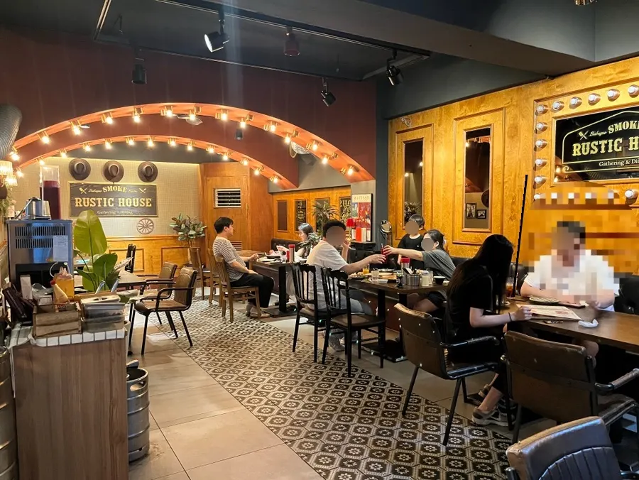 Restaurant interior with a Texas smokehouse atmosphere