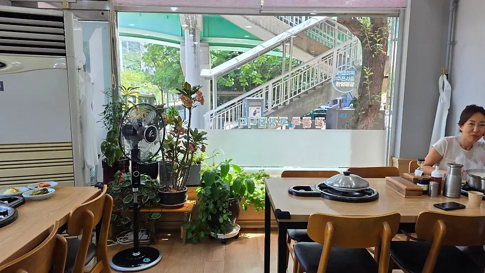 Korean restaurant interior with sunlight by the windows