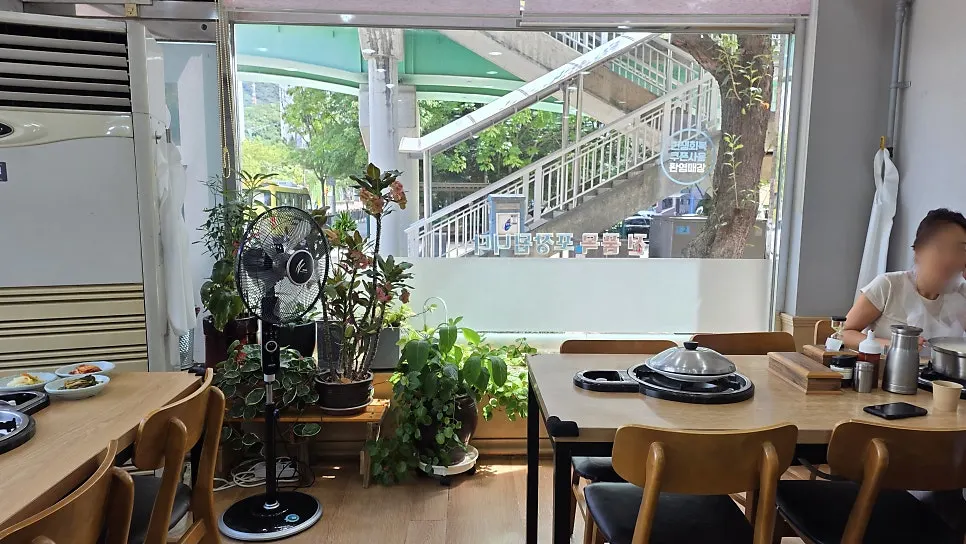 Korean restaurant interior with sunlight by the windows