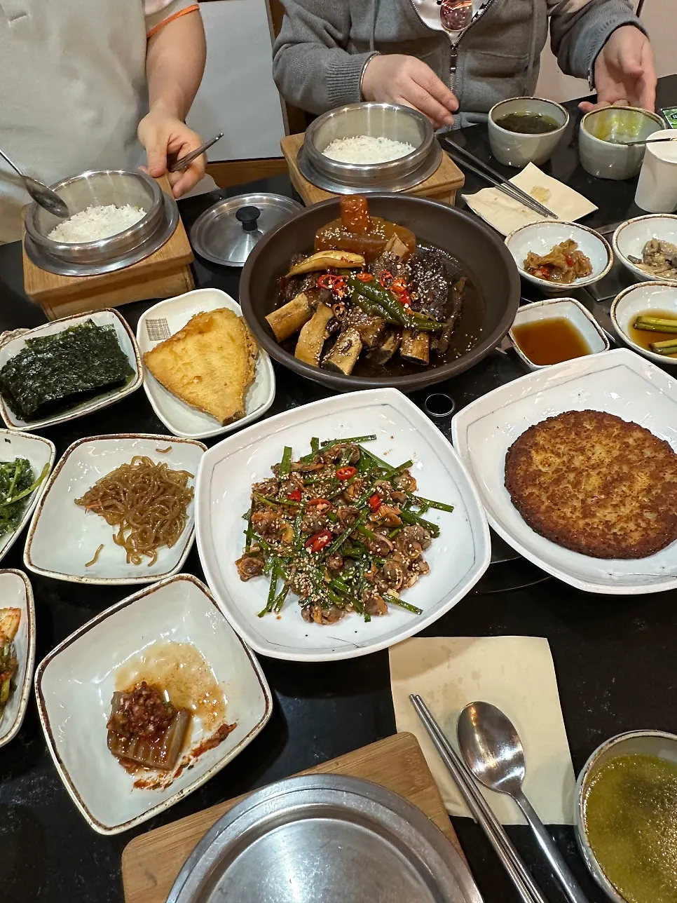 Ordered Korean set-meal spread at Sotbap Hansang