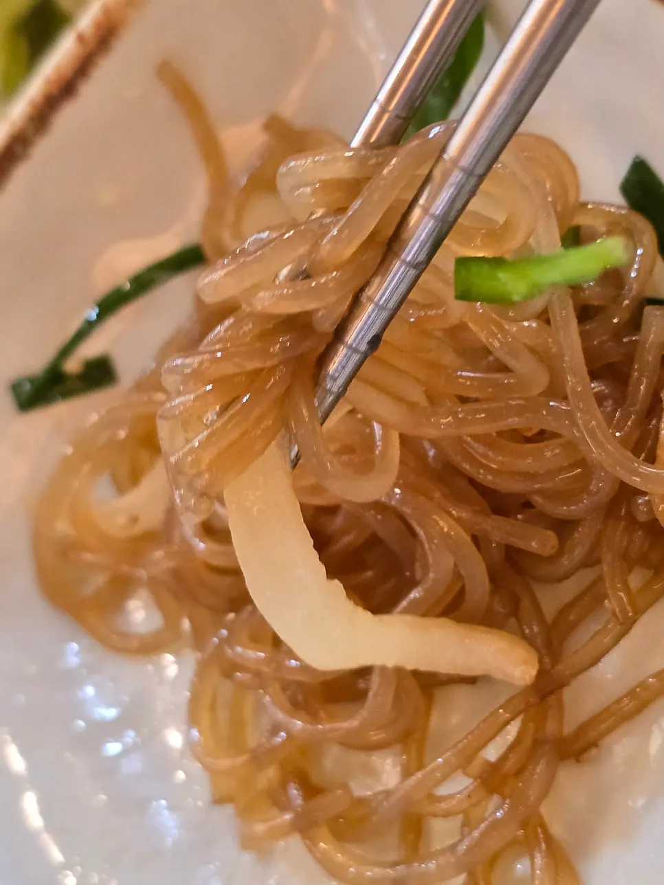 Japchae side dish served with the set meal