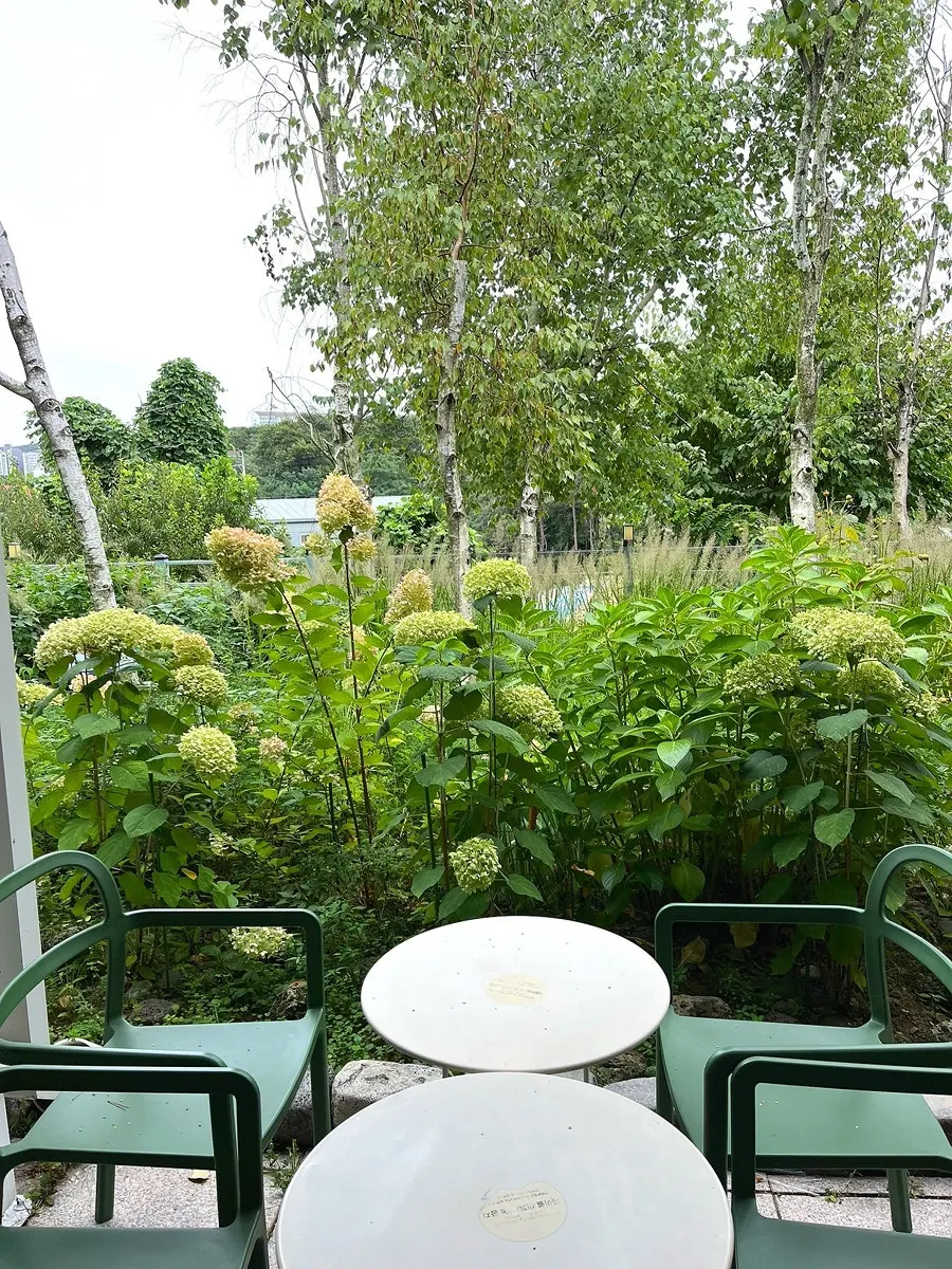 View of the café exterior from the outdoor seats
