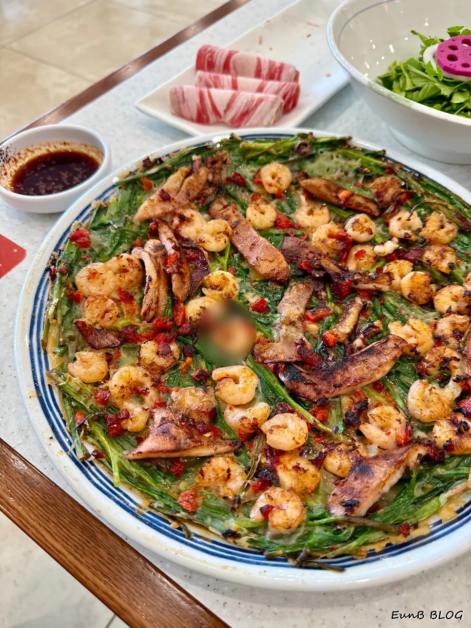 Whole shrimp seafood pancake filled with shrimp and octopus