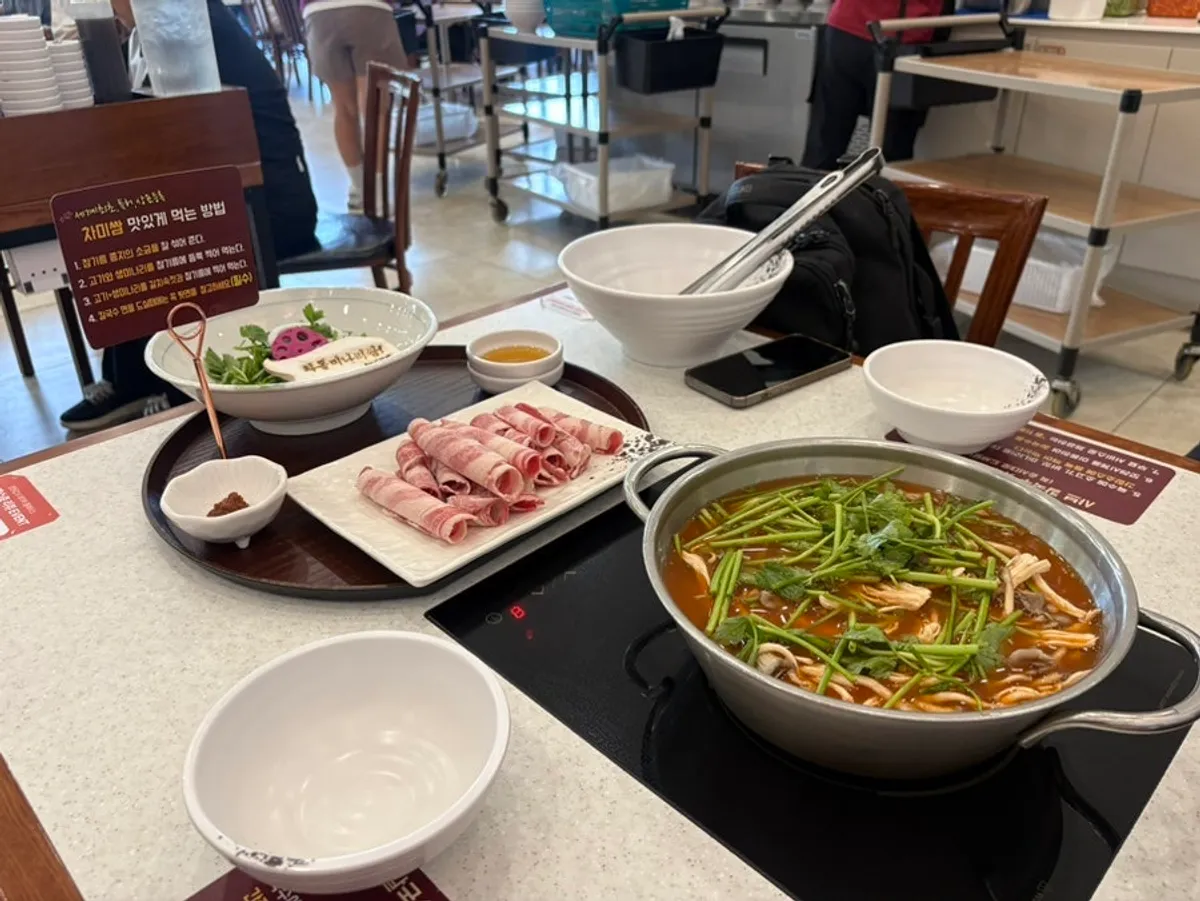 Beef brisket, fresh minari, and shabu kalguksu