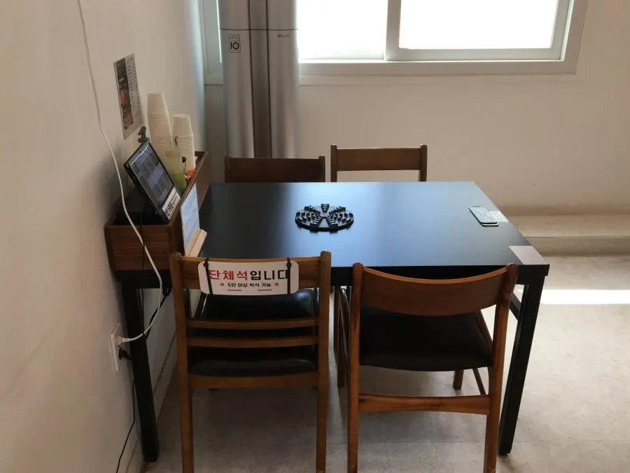 Interior with comfortably spaced tables
