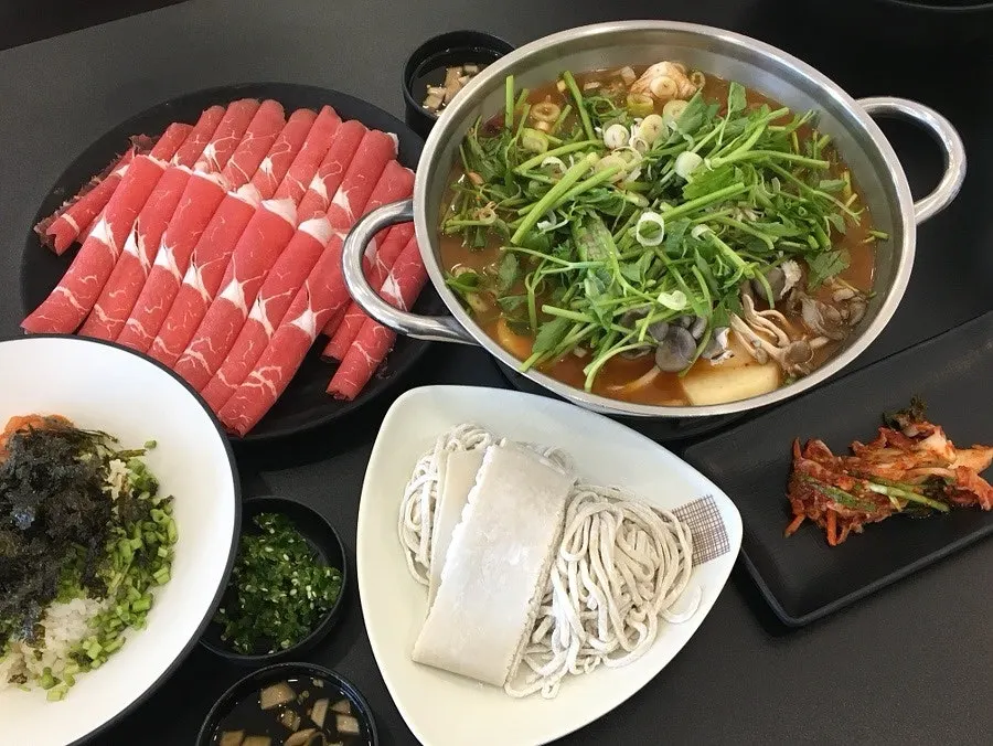Shabu-shabu piled generously with meat and vegetables