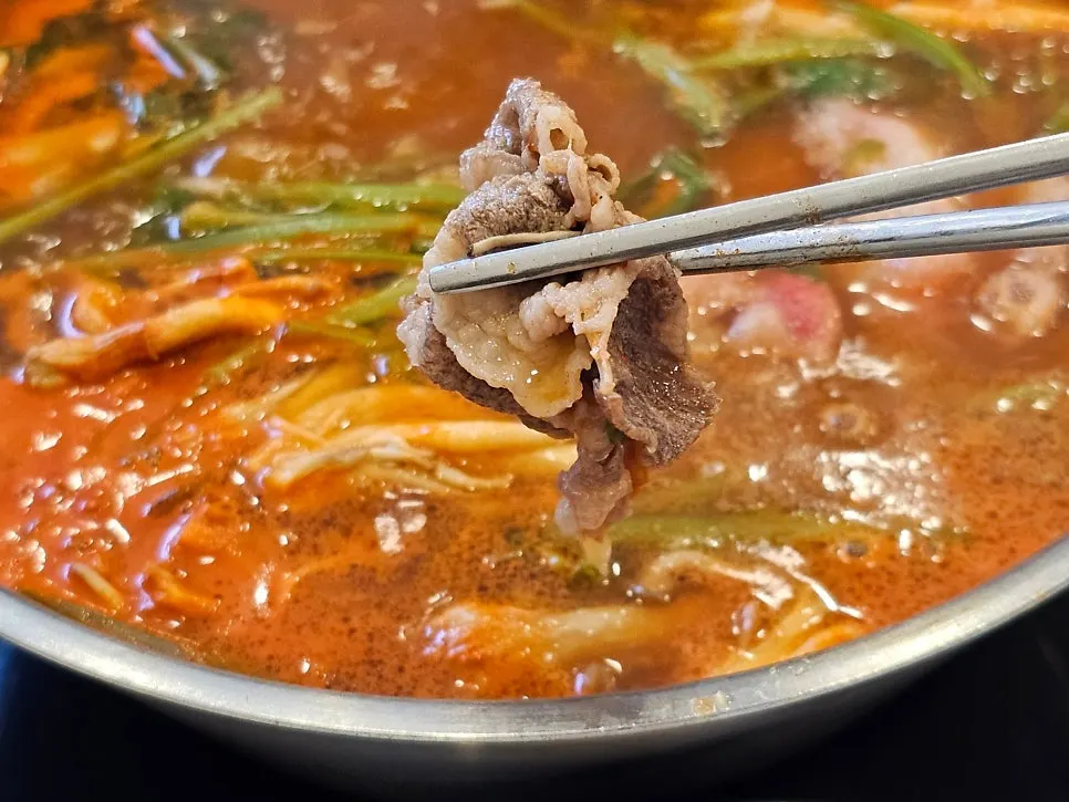 얼큰한 국물에 데친 와규 차돌박이