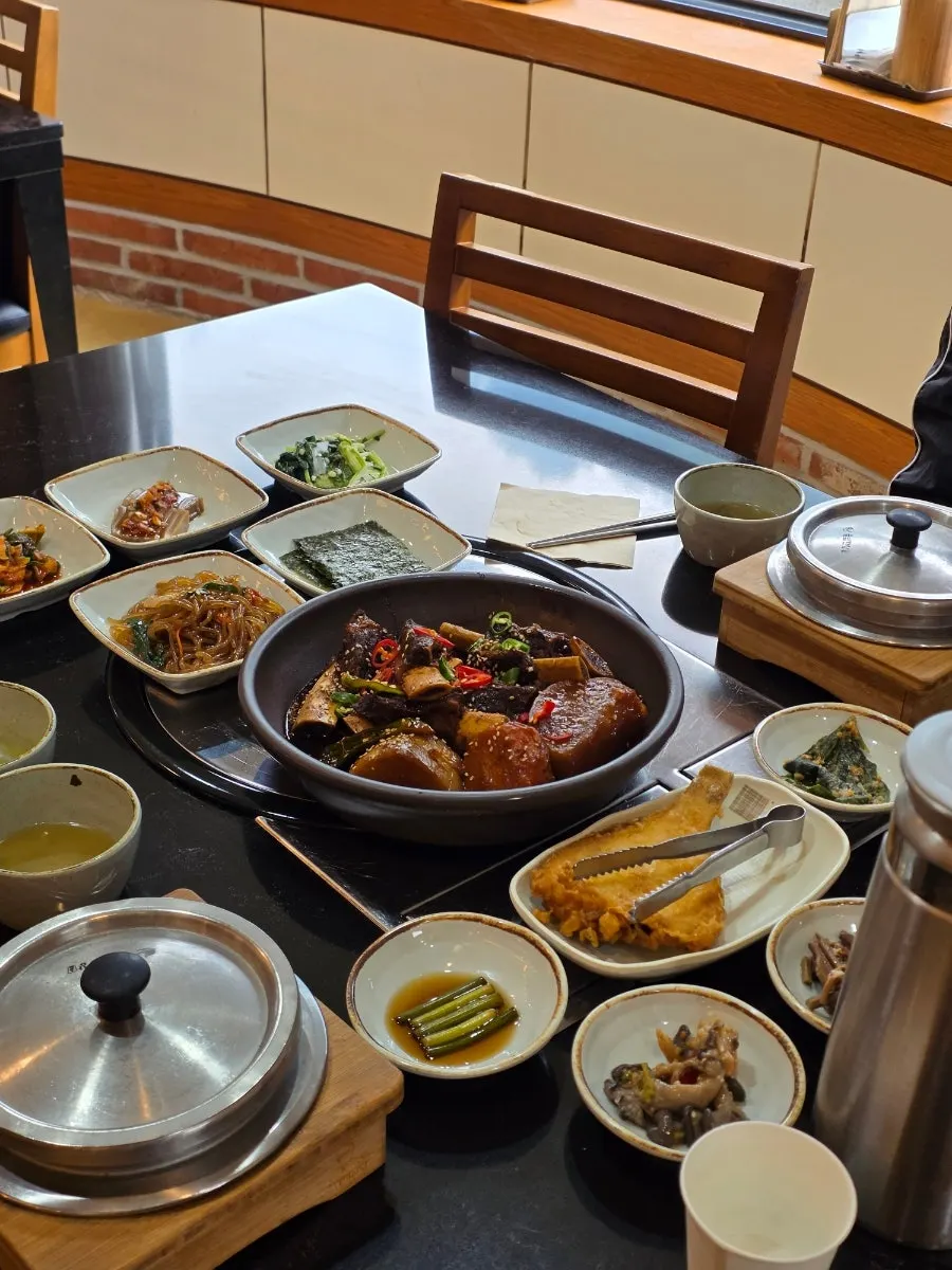 Full table of banchan for the braised beef short rib set for two