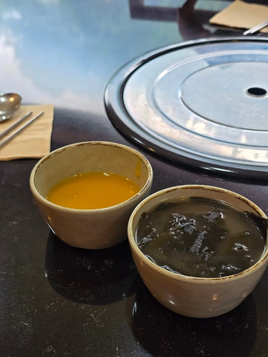 Pumpkin porridge and seaweed soup scooped from the self-serve bar