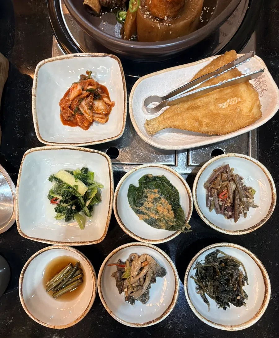 Side dish spread at Sotbap Hansang