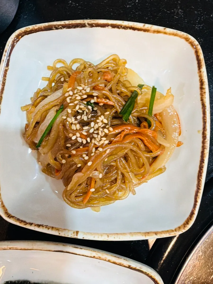 Japchae, acorn jelly, and other Korean set-meal side dishes
