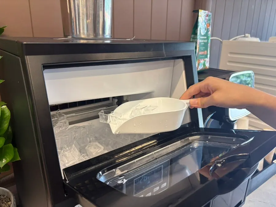 Self-serve coffee corner with ice provided