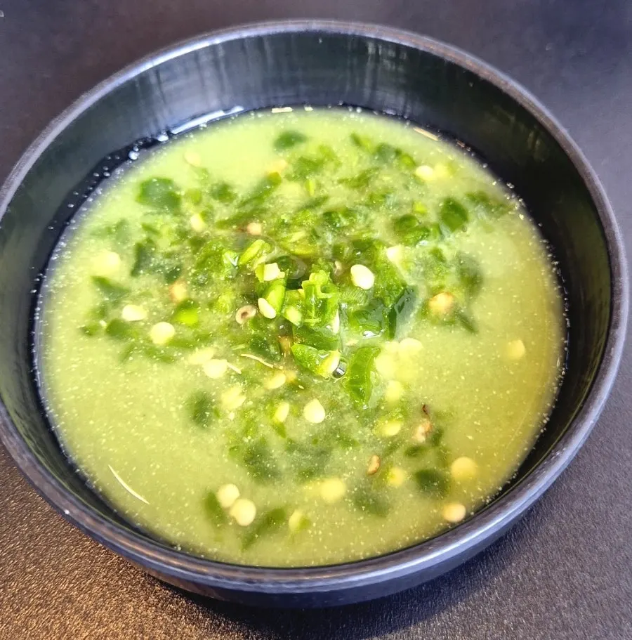 Special sauce with soy sauce, wasabi, and spicy green chili peppers