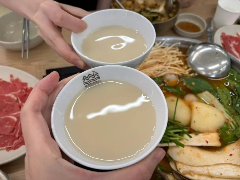 Shabu-shabu broth with meat and vegetables