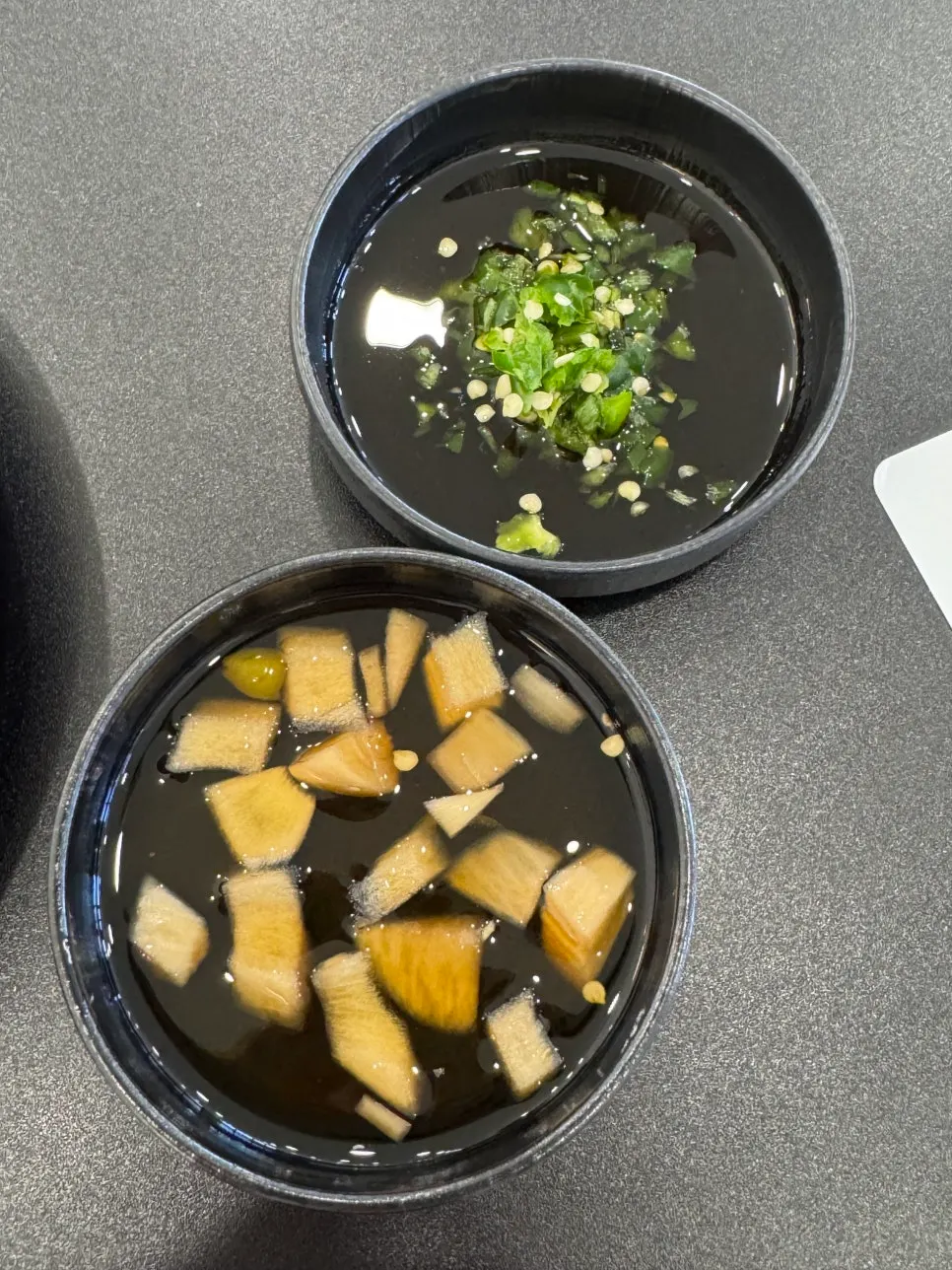 Assortment of sauces served with the shabu-shabu