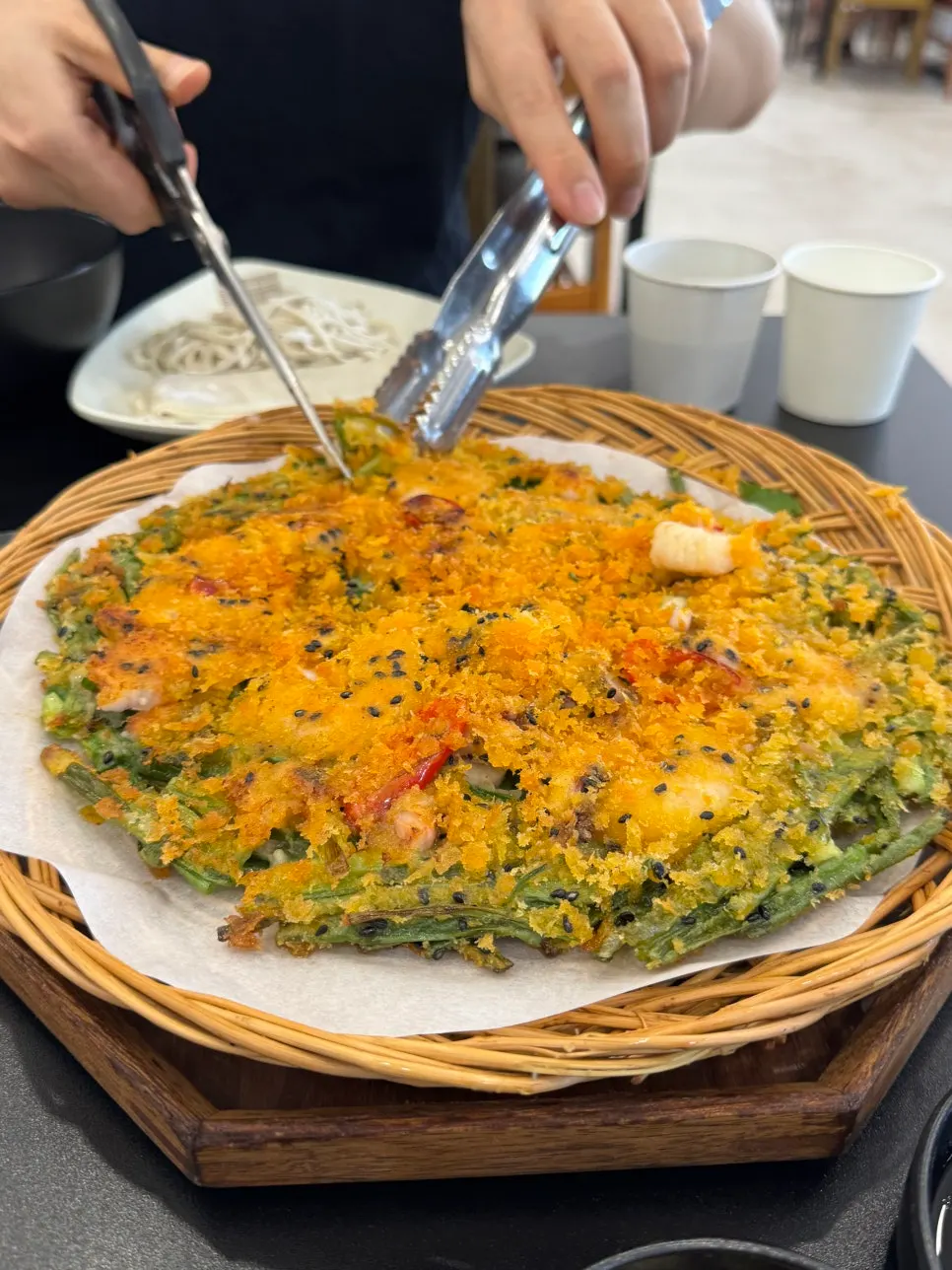 Seafood pajeon packed with shrimp and squid