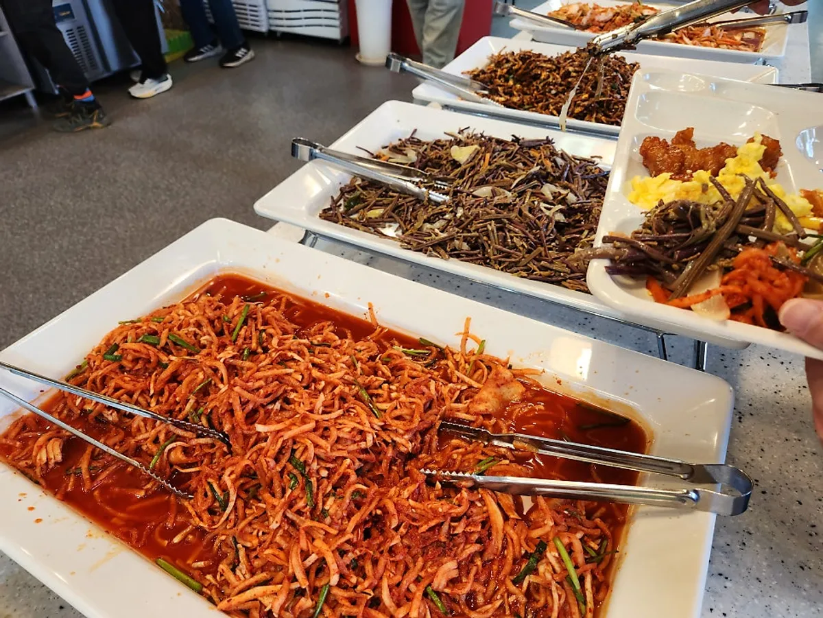 A full Korean buffet spread at Daedong Korean Buffet & Dosirak