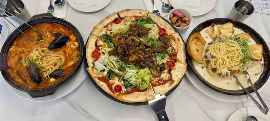 A generous Italian meal spread