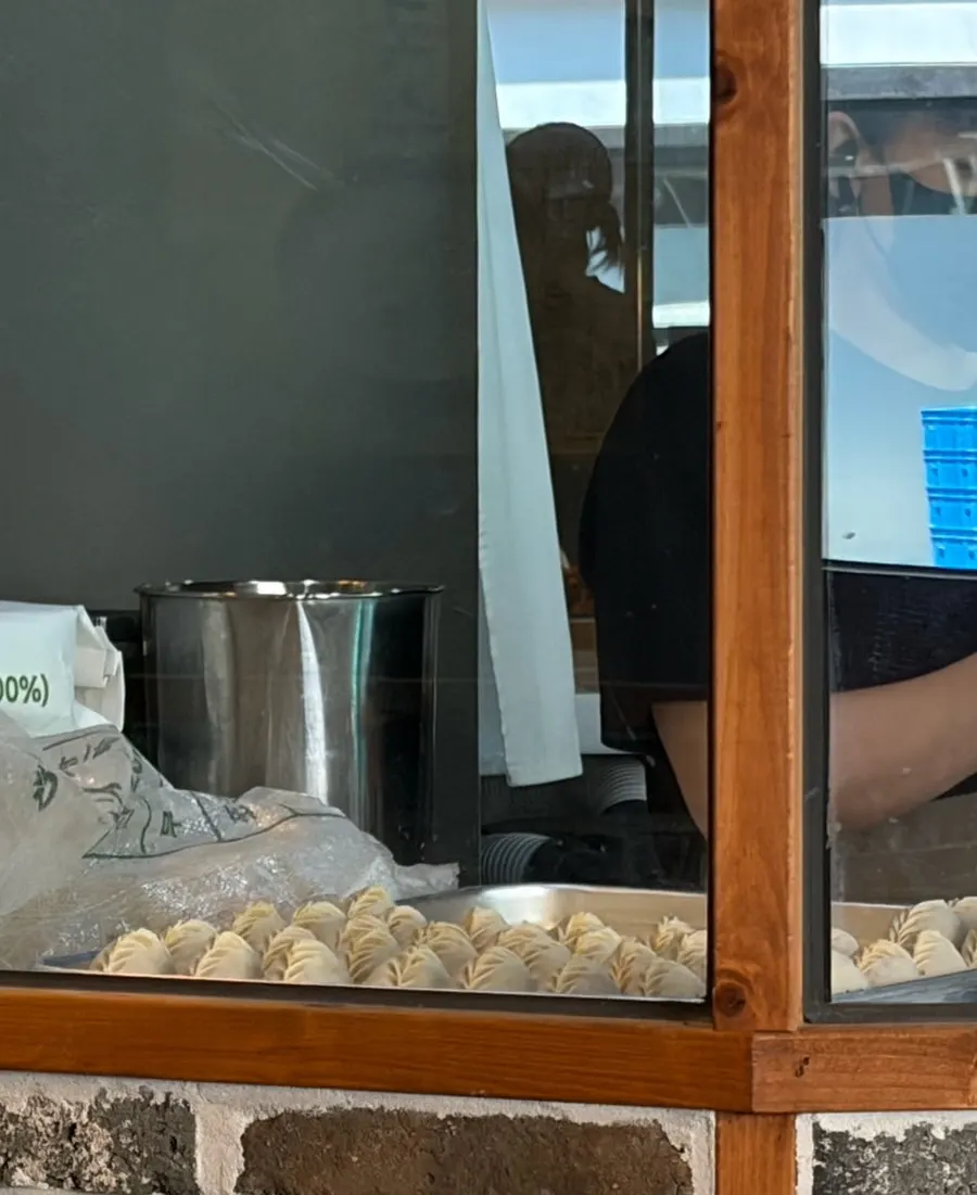 Work station where dumplings are hand-made in the restaurant