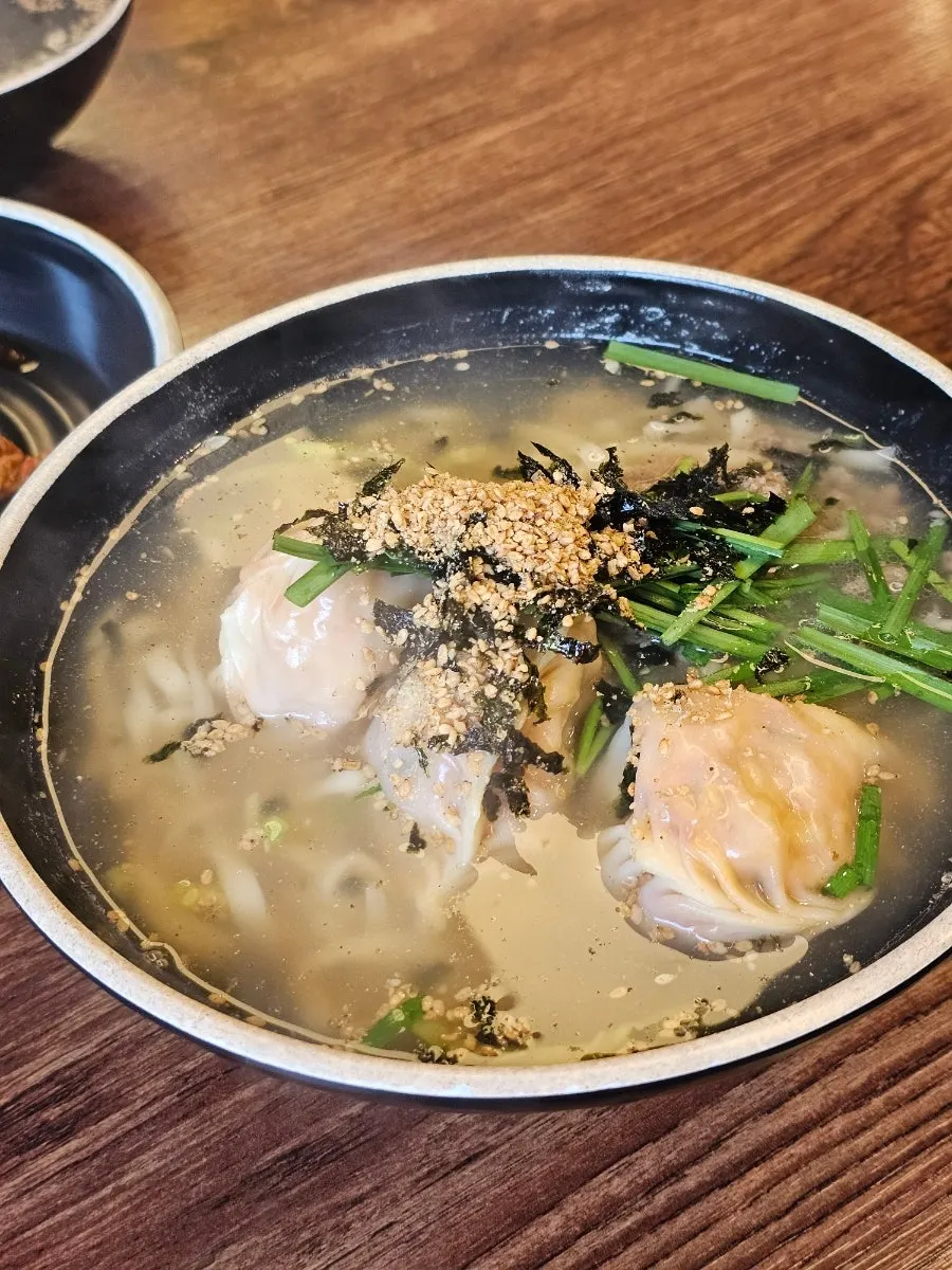 Close-up of dumplings in kalmandu-guk