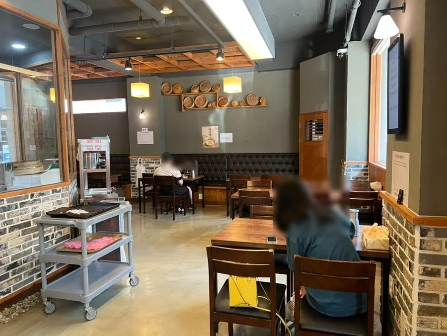 Modern dining hall seating at the kalguksu restaurant