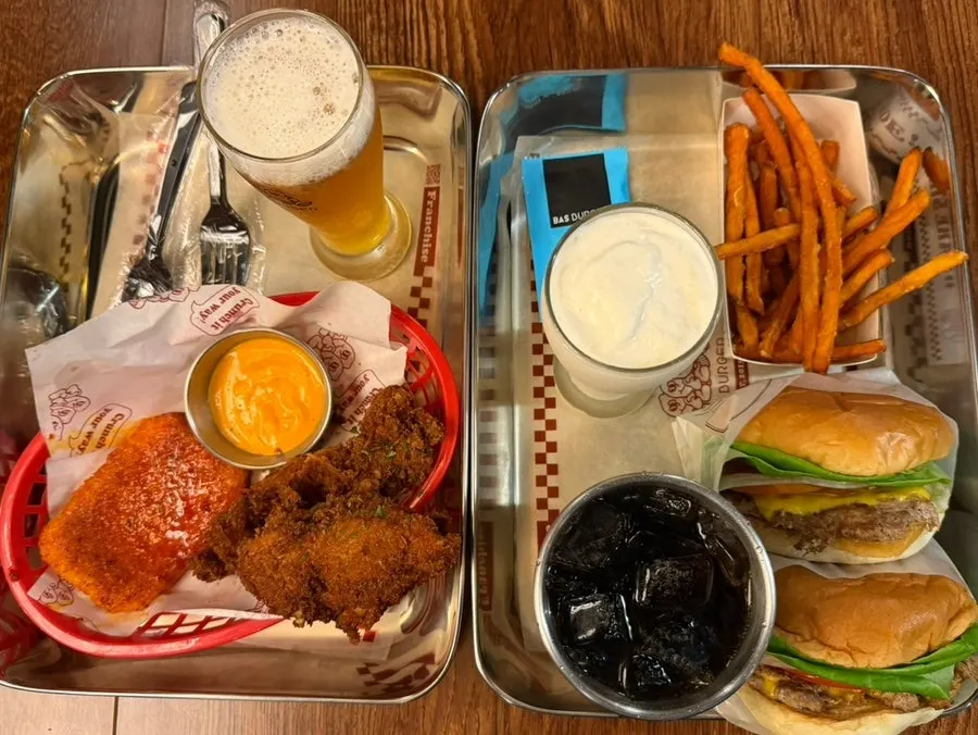 Sweet potato fries served with a milkshake