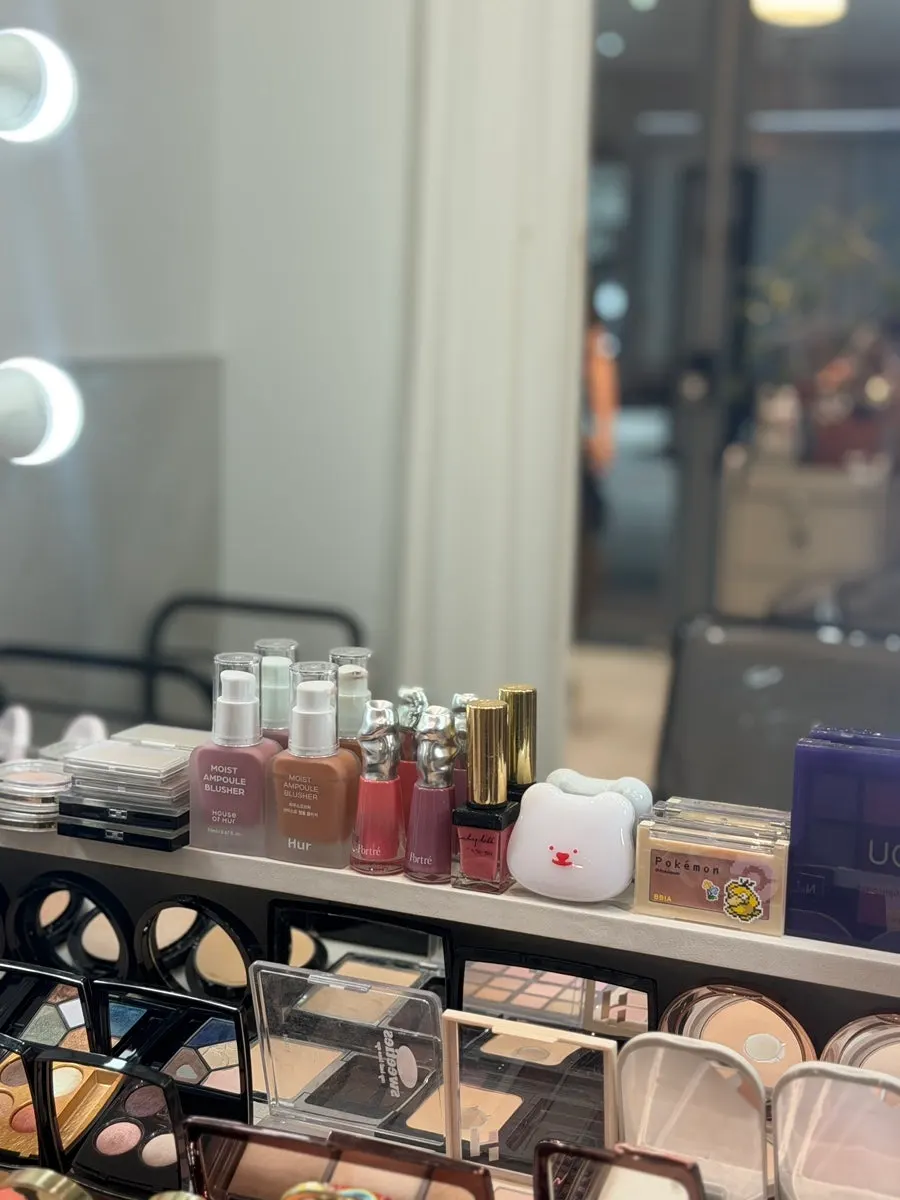 Neatly arranged makeup vanity