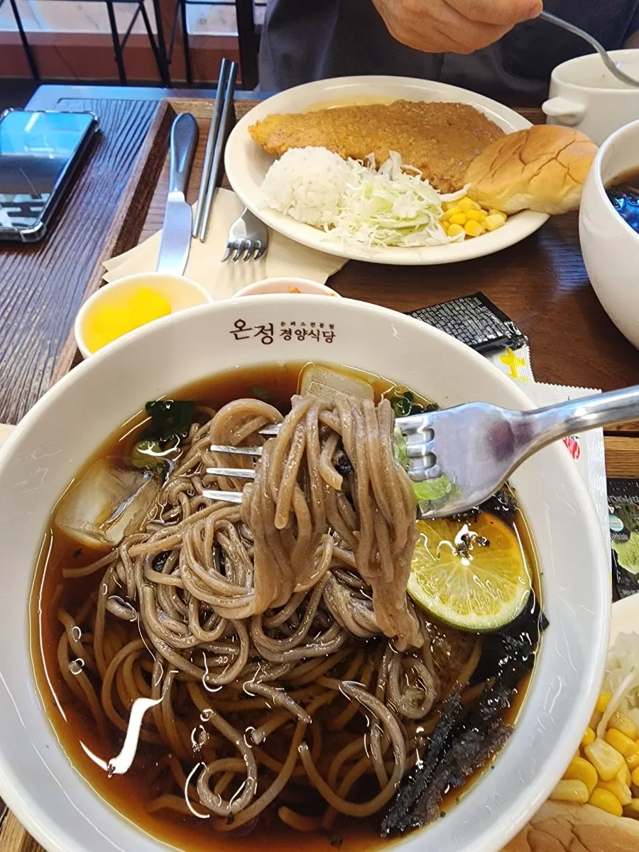Generous serving of buckwheat soba