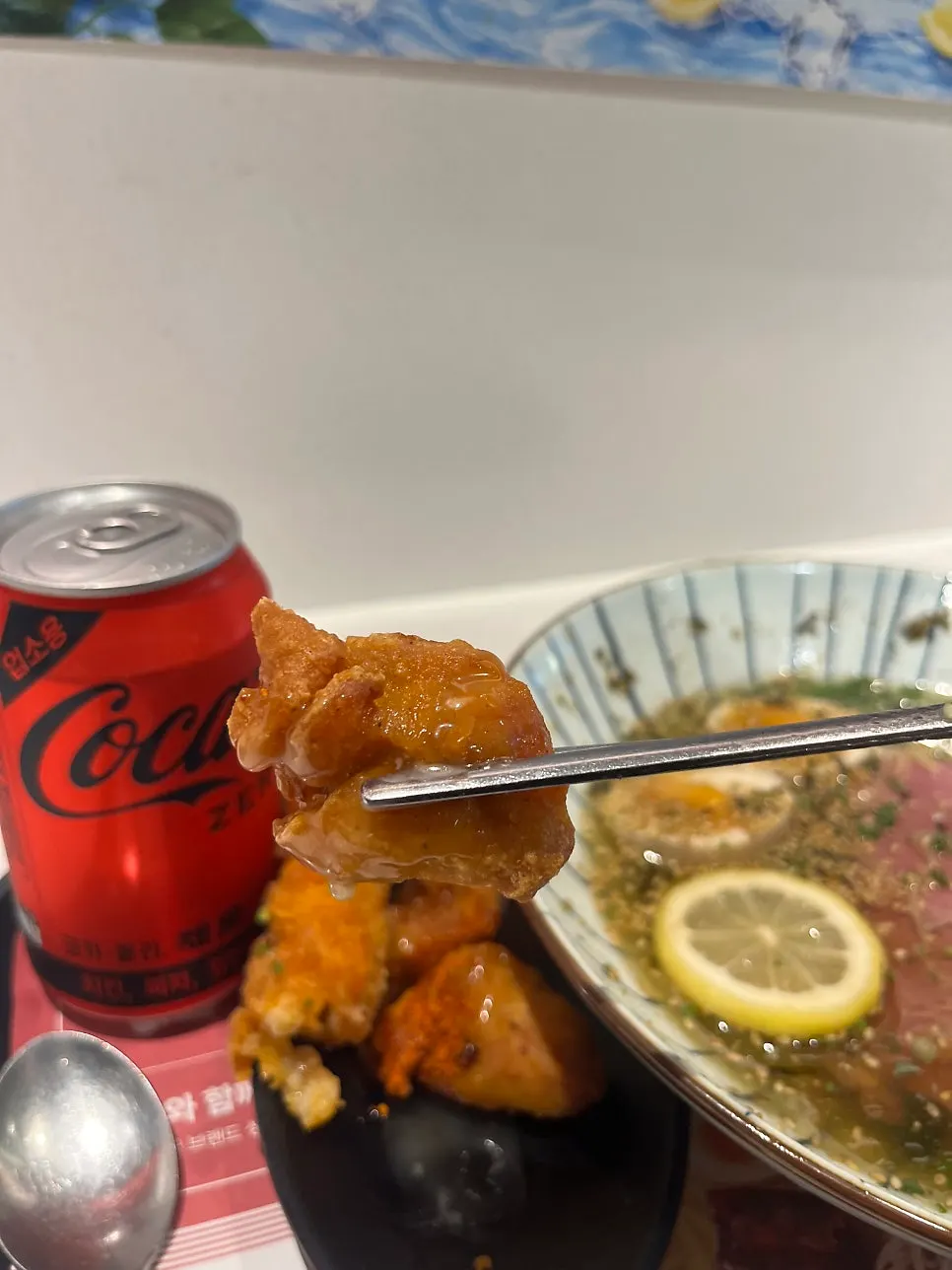 Karaage served alongside the cold ramen