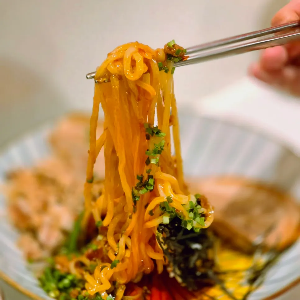 Mazesoba topped with whole pork belly