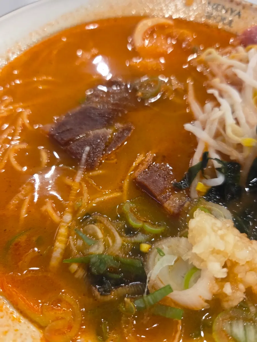 Broth of the spicy Dongpo pork chashu ramen