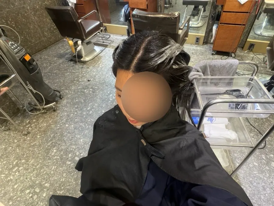 Hair showing dark roots and light mid-tones