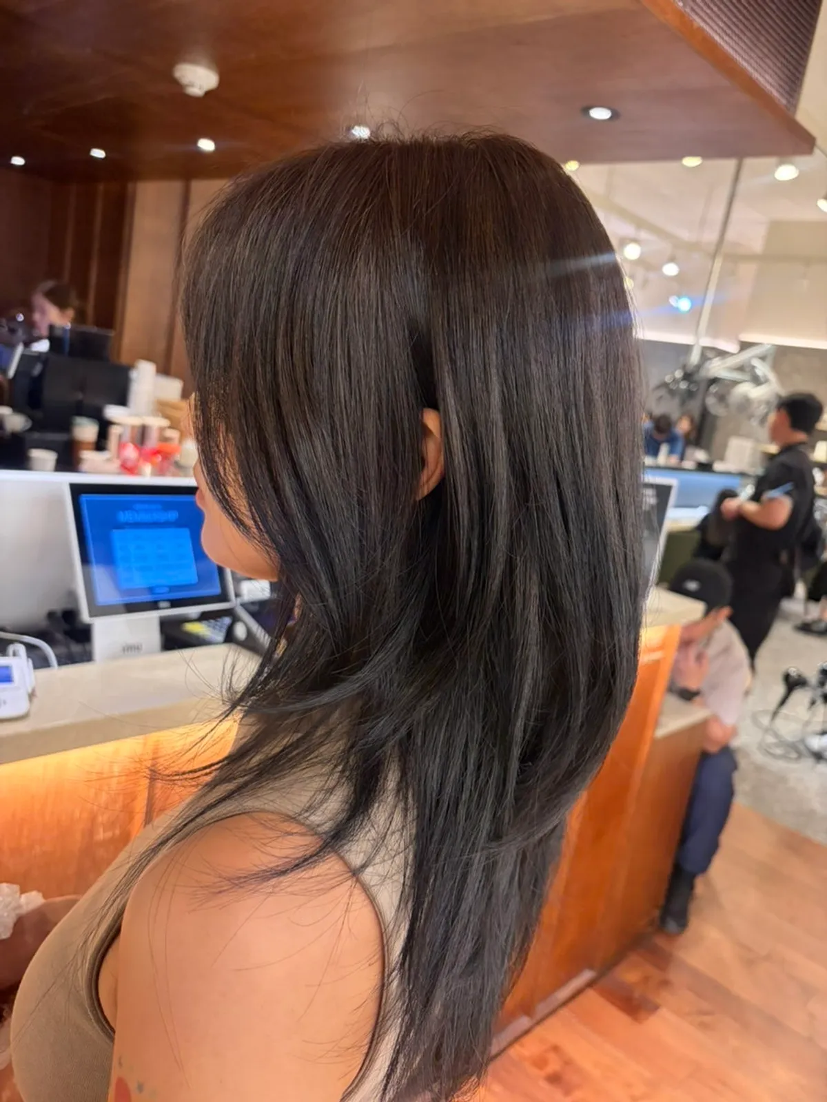 Finished hair after the tone-down dye and blow-dry