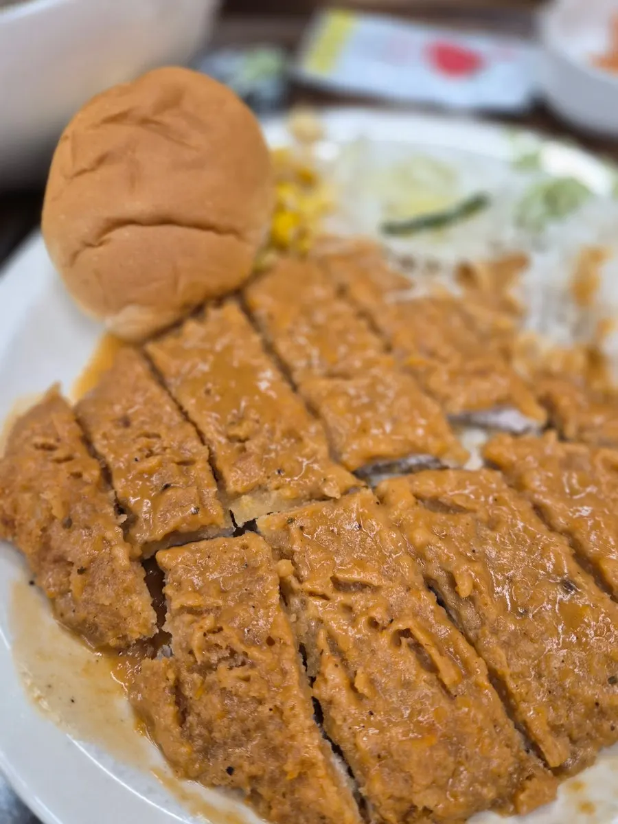Piece of classic cutlet with sauce soaked in