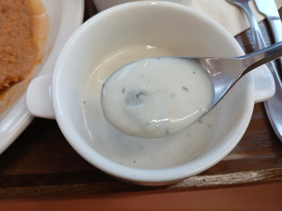 Pre-meal mushroom soup with mushroom chunks