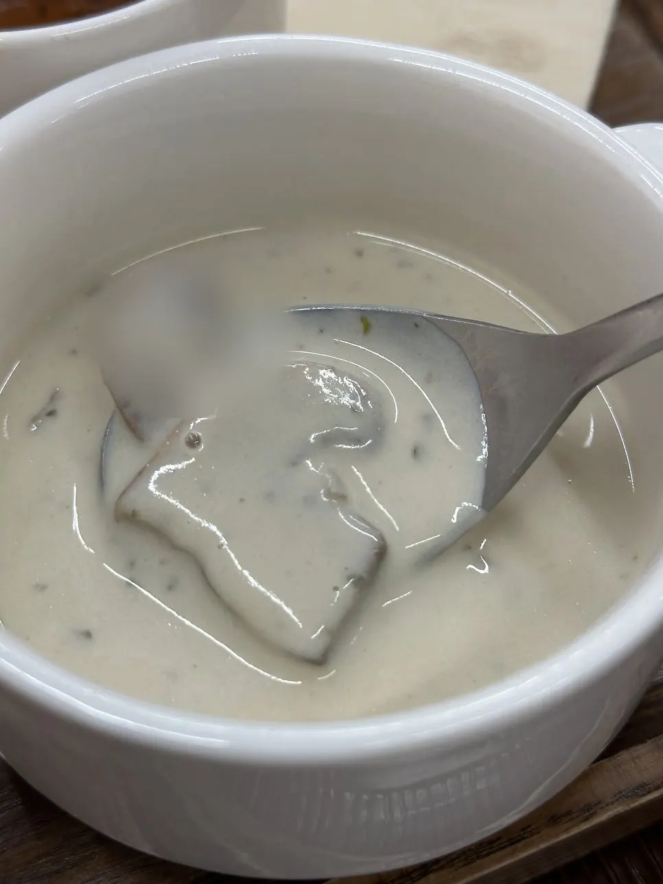 Dinner roll dipped in mushroom cream soup