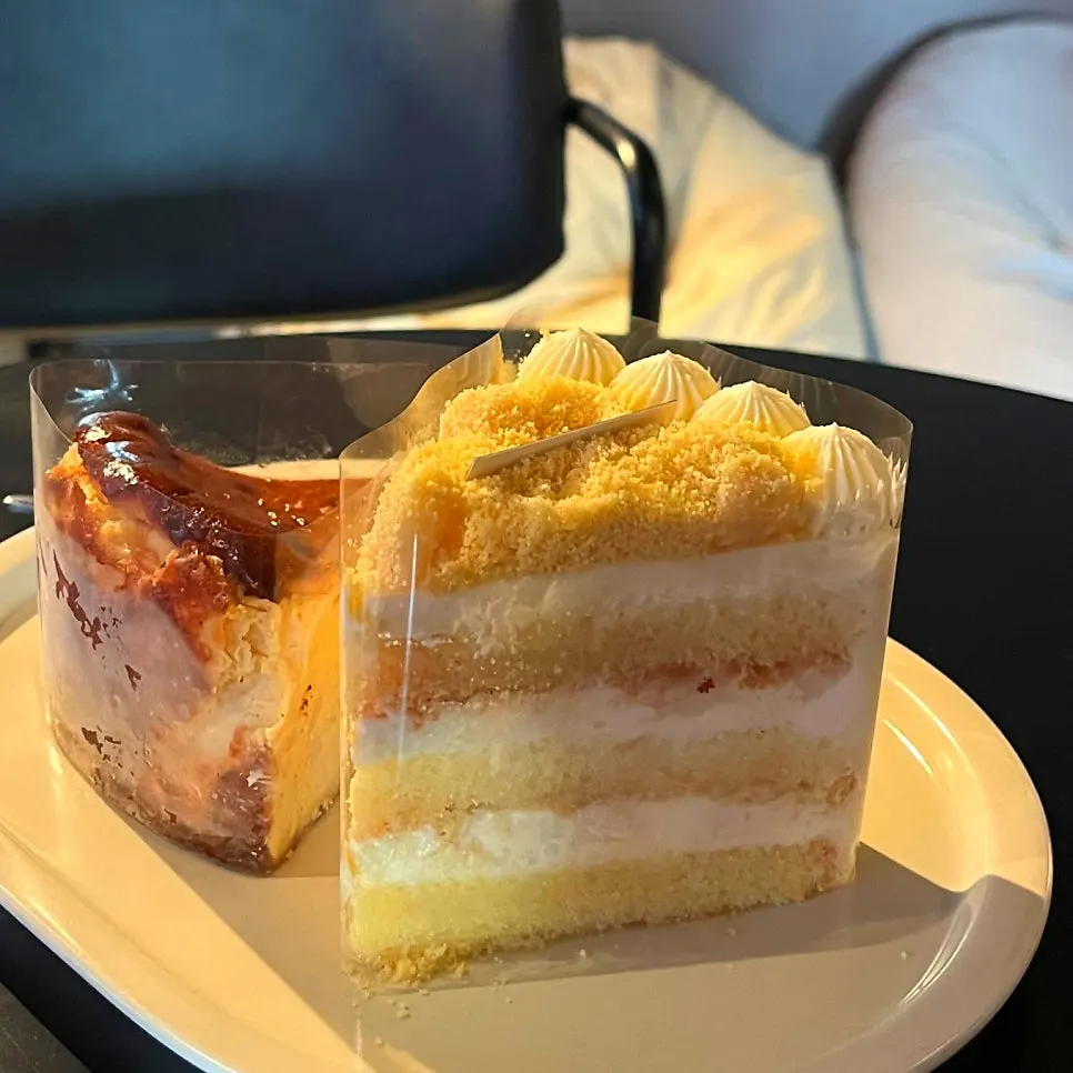 Cross-section of the Kkultteok Kkultteok cake cut with a fork