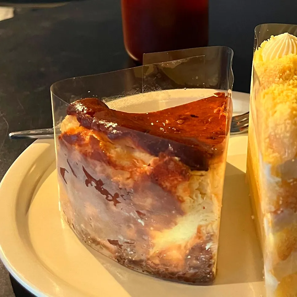 A slice of Basque cheese cake