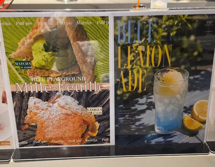 HYBE Playground coffee and drinks menu board