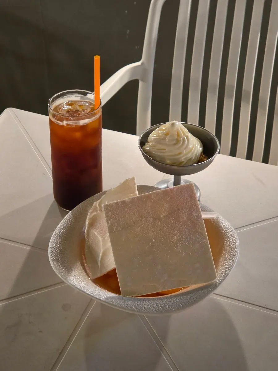 Desserts and drinks set out on the 3rd-floor terrace