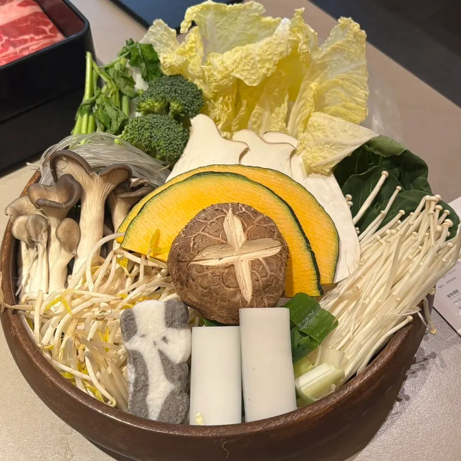 Shabu-shabu vegetable selection including glass noodles