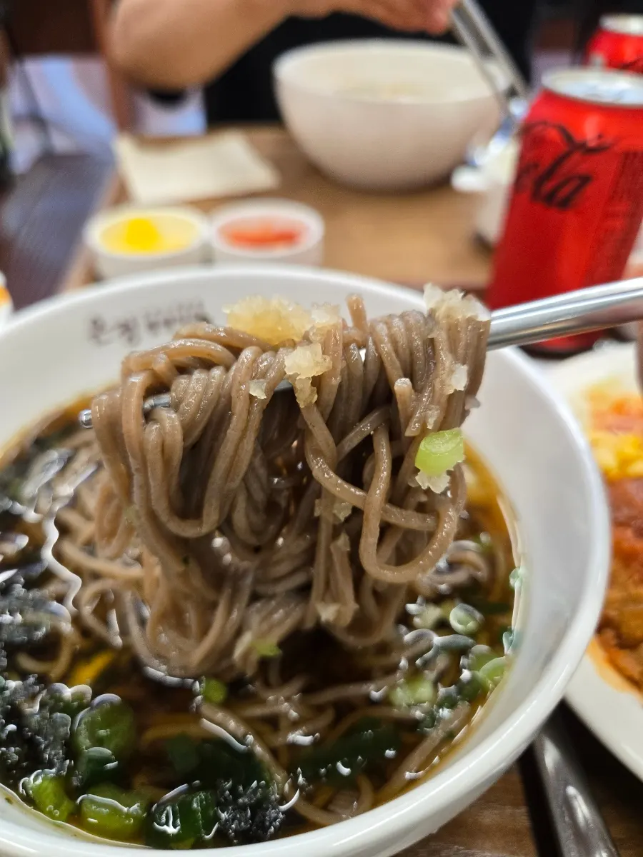 Cold soba served with spicy pork cutlet