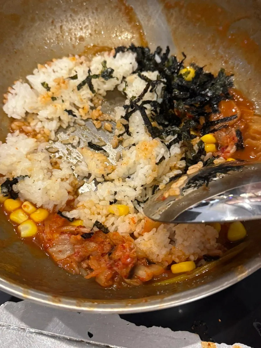 Remaining tteokbokki broth after the toppings were eaten