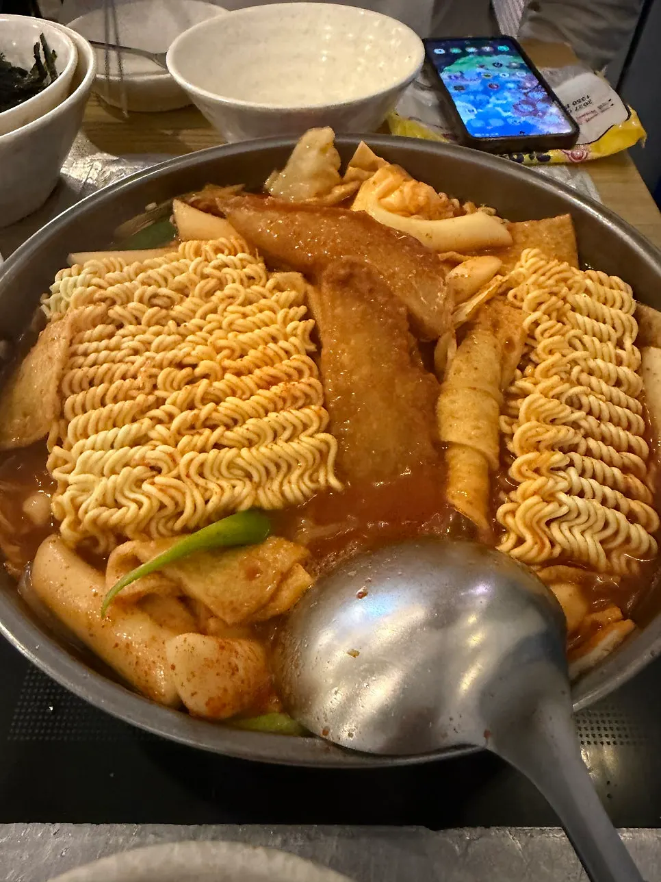 Pot of mild instant tteokbokki with chewy noodles