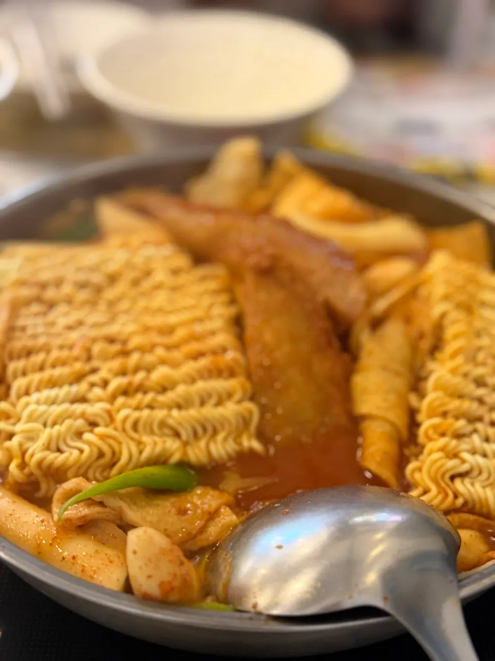 Instant tteokbokki with added fish cake and ramen noodles