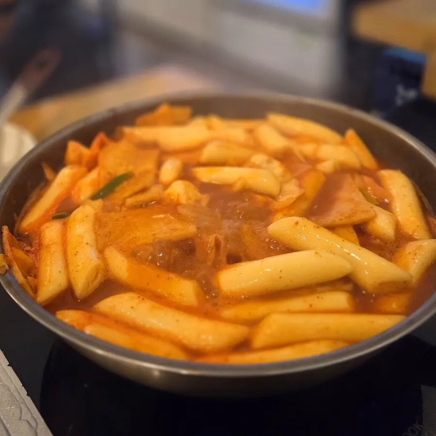 Close-up of spicy instant tteokbokki