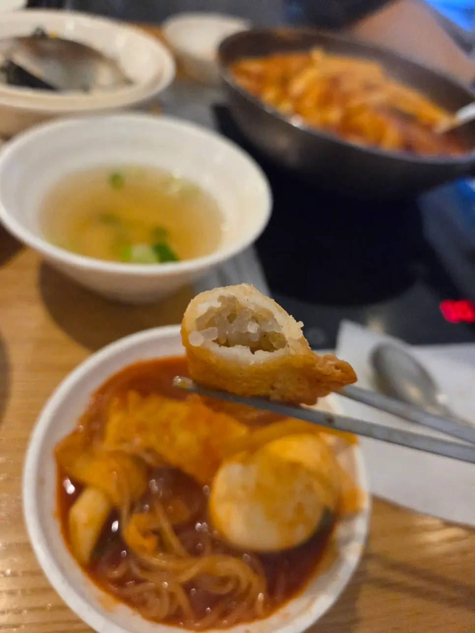 Cross-section of a plump fried dumpling